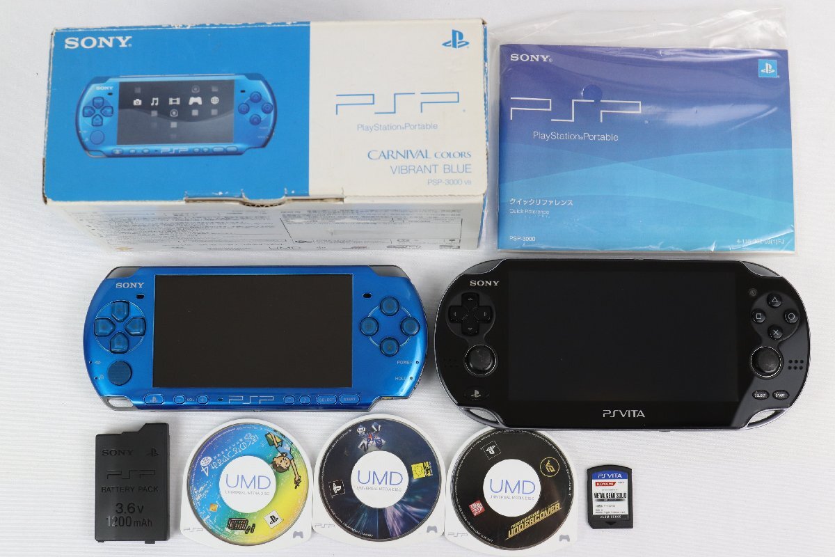 SONY PSVITA PSP 2点 まとめて PCH-1100 PSP-3000 Vita 本体 ゲーム機 PlayStation ソフト4点 各4Gメモリーカード付 ソニー 【彩irodori】