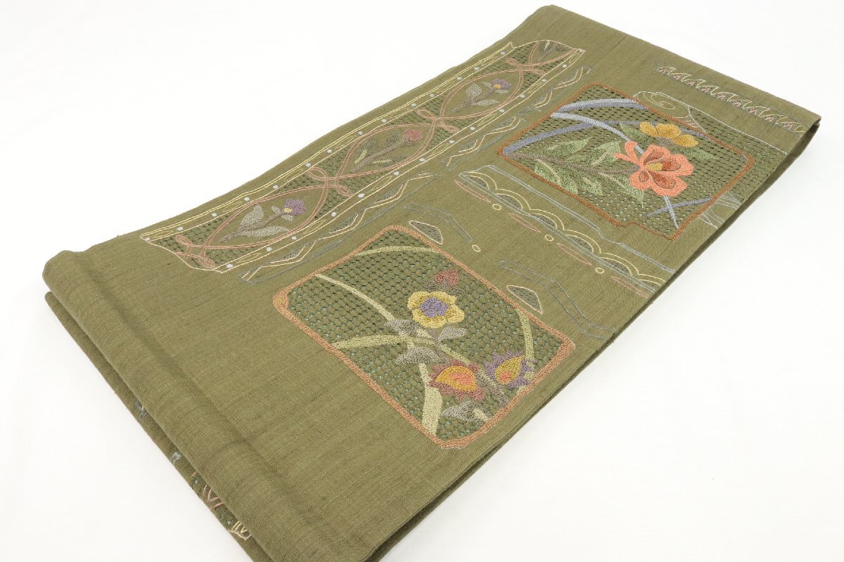 未使用 逸品 中国三大刺繍 相良刺繍 汕頭刺繍 蘇州刺繍 袋帯 ますいわ屋 正絹 紬地 洒落袋 【彩irodori】1