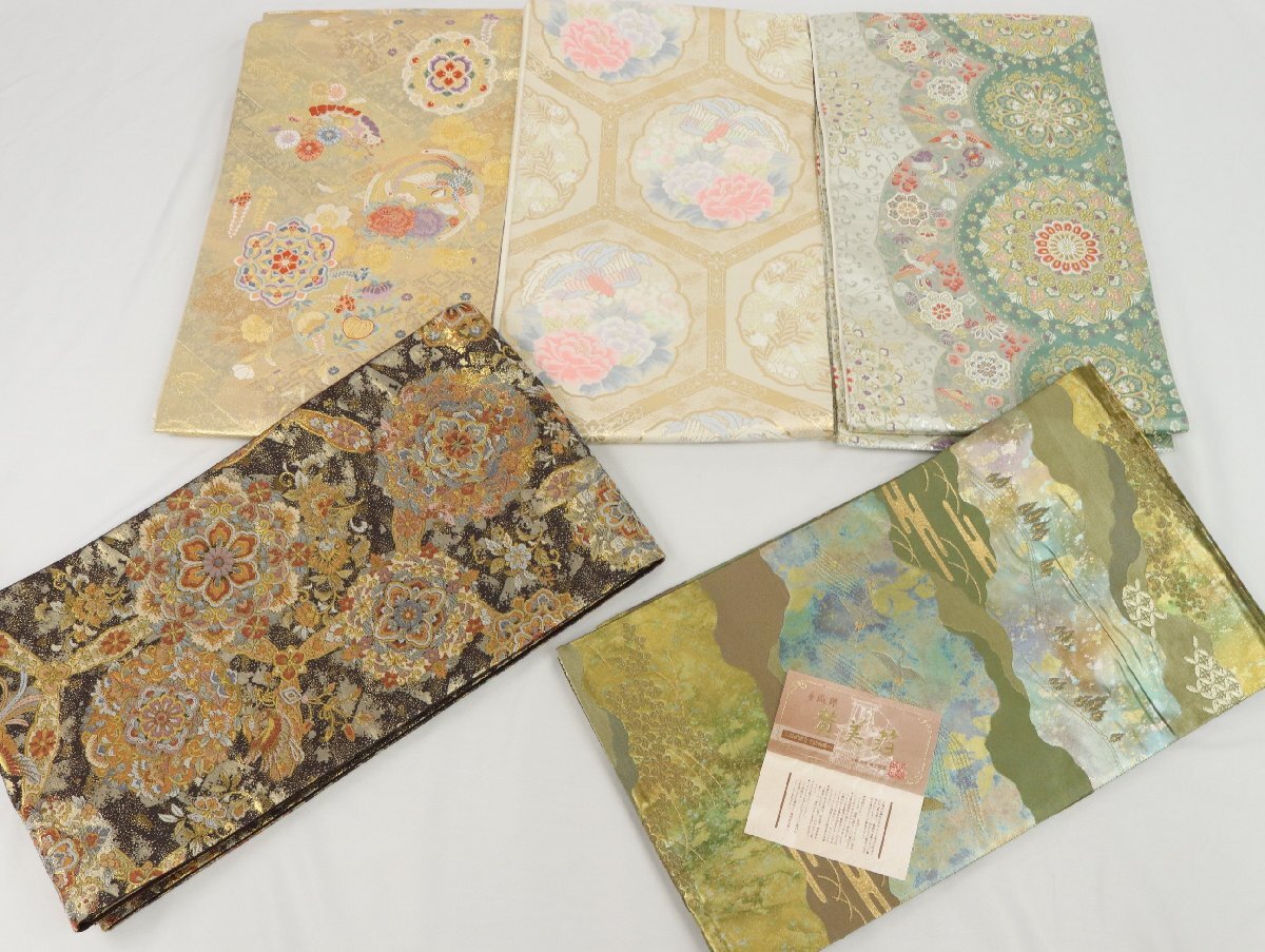 豪華 正絹 袋帯 5点 まとめて 豪華 刺繍 西陣織 賛美箔 唐織り 純金箔 金通し 引箔 金銀糸 等 訪問着 色無地 留袖 などに 【彩irodori】2