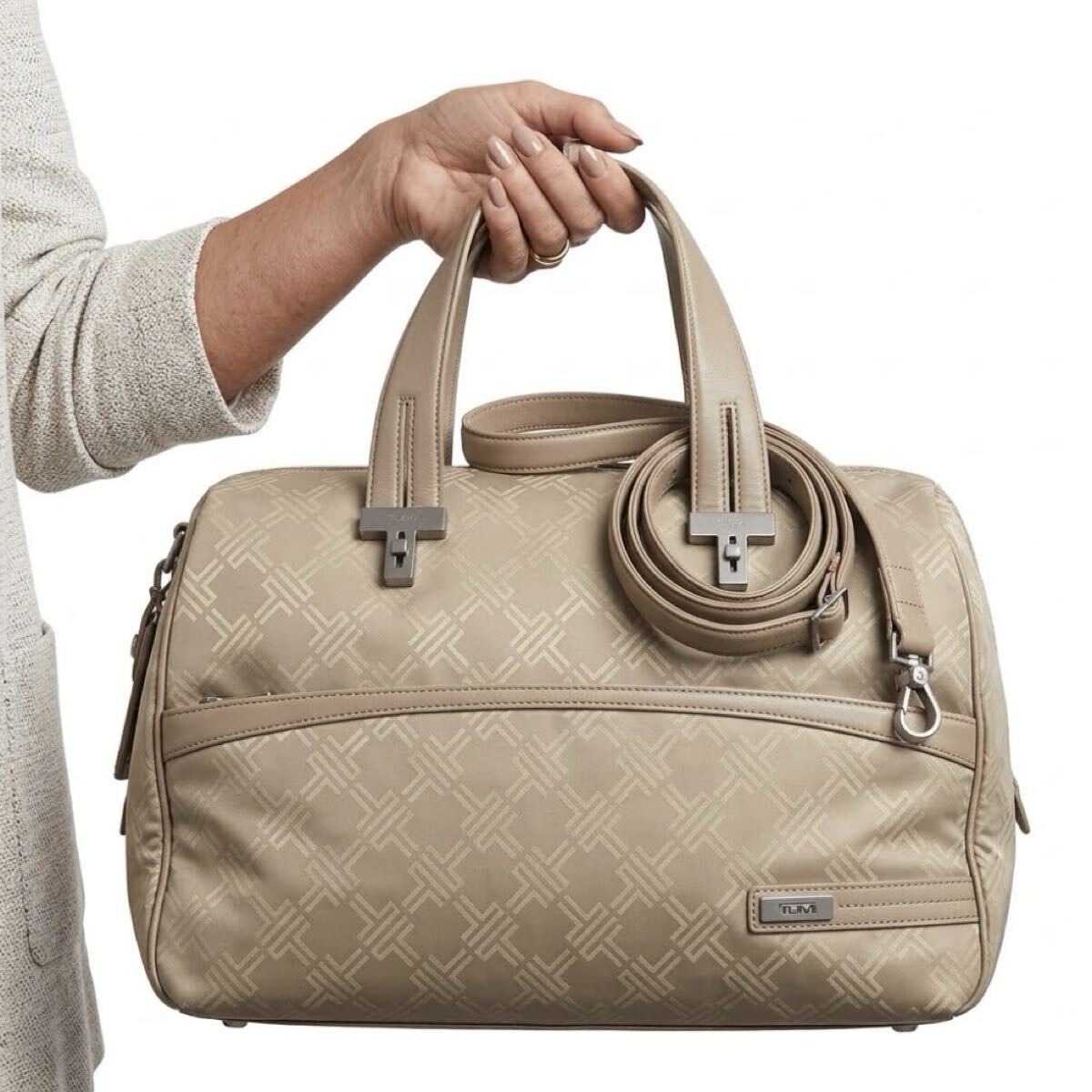 ◆希少◆ TUMI ボストンバッグ ベージュ 2way キャンバス レザー ハンドバッグ ショルダーバッグ レディース トゥミ 入手困難