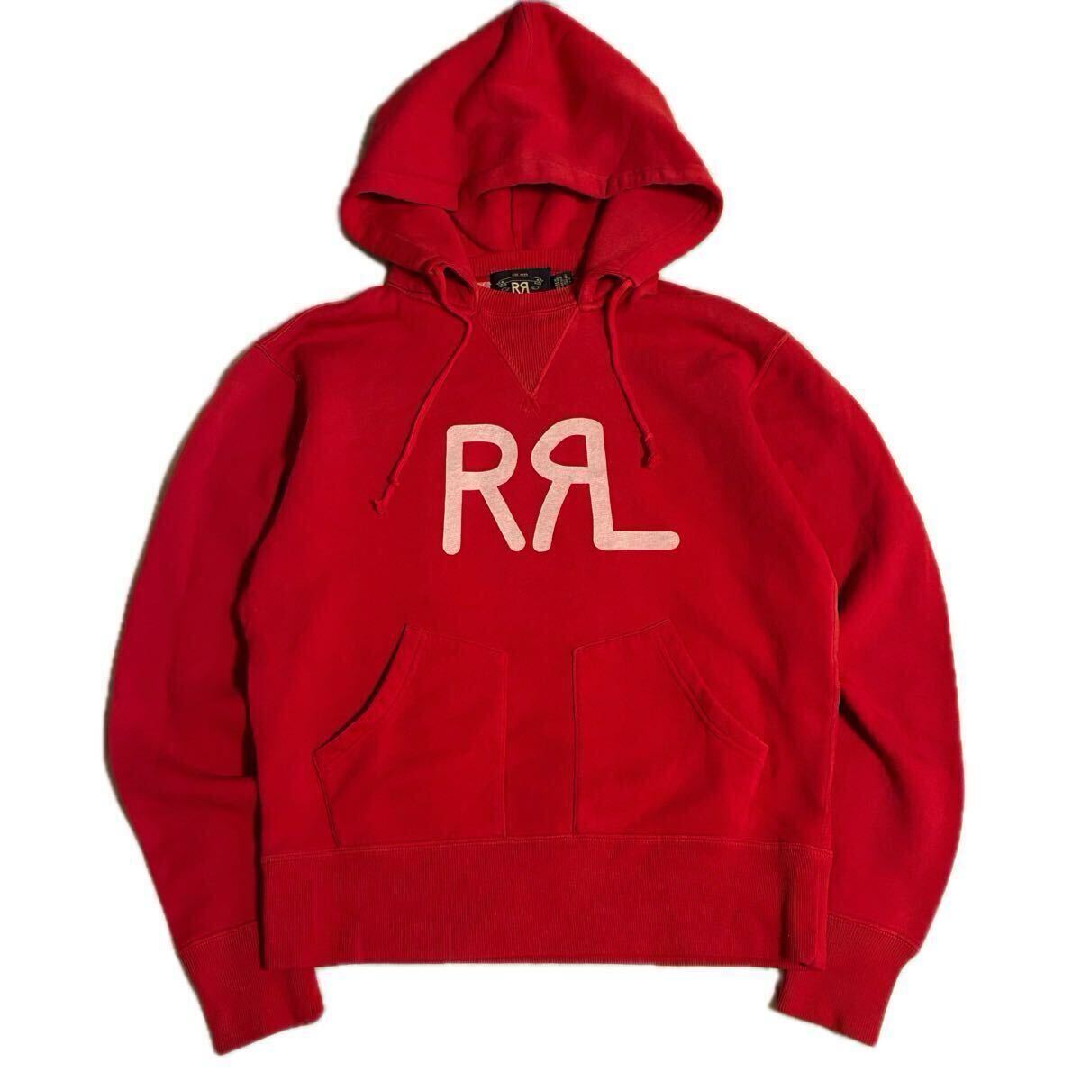 【名作】美品 RRL BRAND LOGO RED HOODIE ダブルアールエル レッド ロゴ スウェット トレーナー パーカー S
