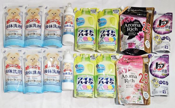 【E3】約8.9kg 洗濯洗剤大量まとめ ファーファ トップ ソフラン ワイドハイターなど 液体洗濯用洗剤 柔軟剤 詰替用 日用消耗品 未開封品含