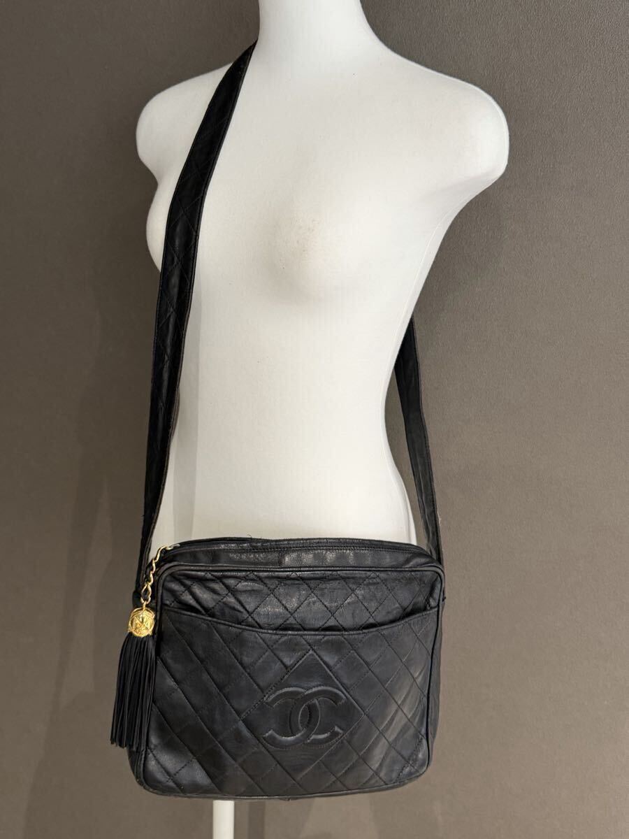 【正規品】CHANEL シャネル マトラッセ ヴィンテージ　フリンジ ショルダーバッグ シリアルシールあり　ブラック　ラムスキン　