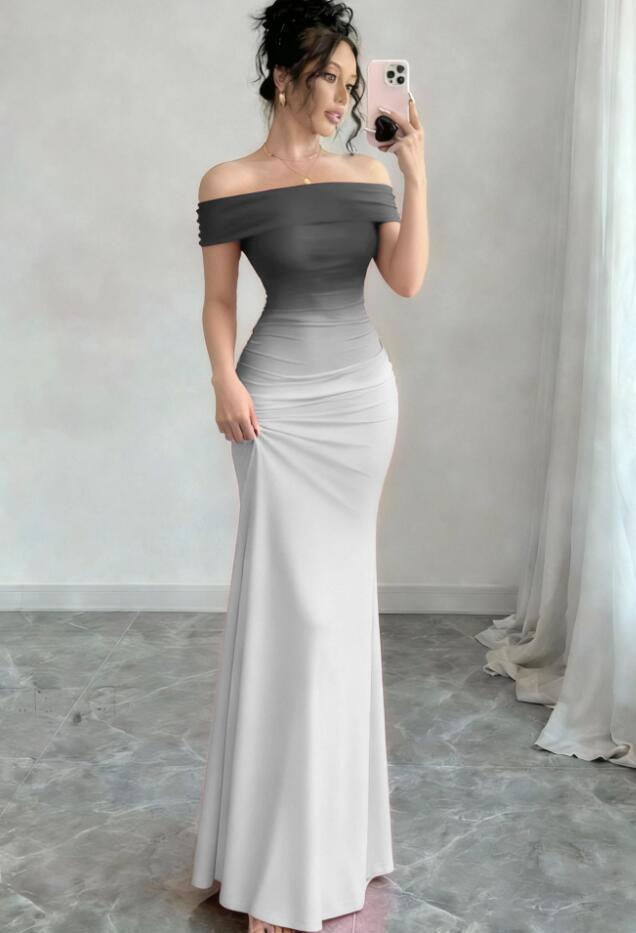 L0605　ワンピースレディース● 着心地抜群 20代30代40代 ●高品質　　素敵　　dress　　オフショルダー　　　　グレー