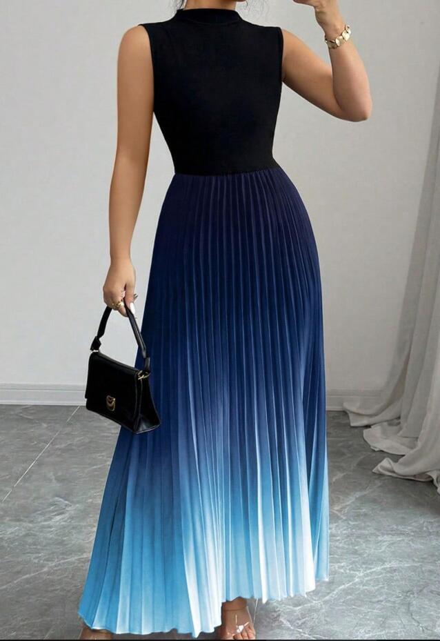 L0605　ワンピースレディース● 着心地抜群 20代30代40代 ●高品質　　素敵　　dress　　プリーツ　　　ブルー