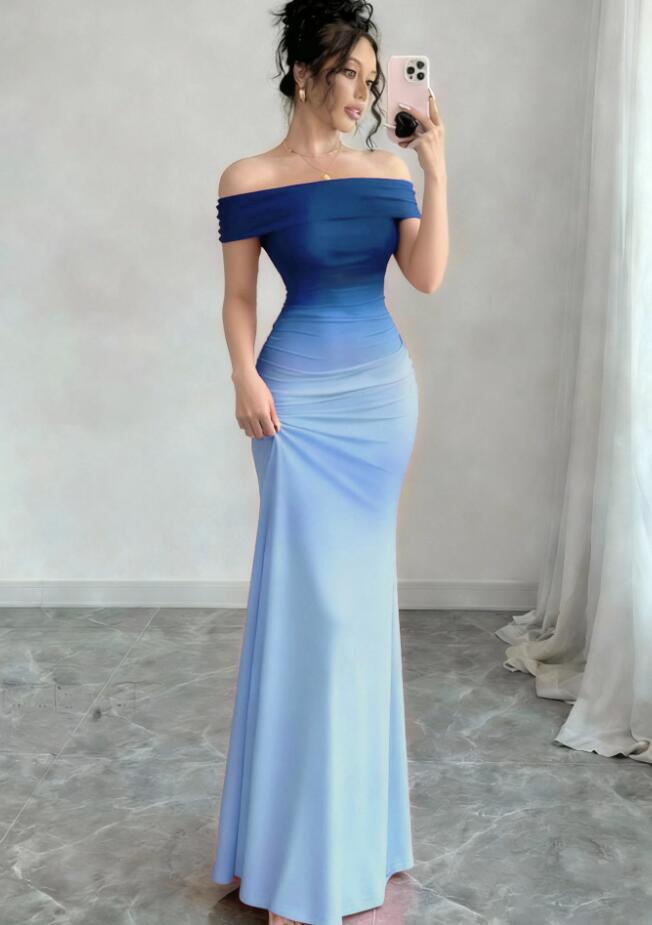 L0605　ワンピースレディース● 着心地抜群 20代30代40代 ●高品質　　素敵　　dress　　オフショルダー　　　　ブルー