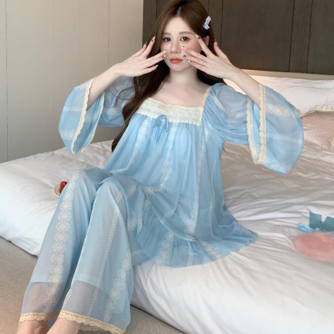 L0606　パジャマレディース● 着心地抜群 20代30代40代 ●高品質　　　　部屋着　　上下セット　　　ルームウエア　　ブルー