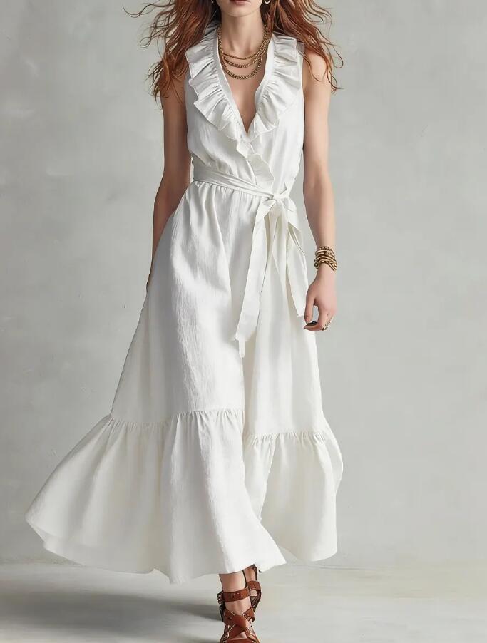 L0605　ワンピースレディース● 着心地抜群 20代30代40代 ●高品質　　素敵　dress　　ノースリーブ　　white