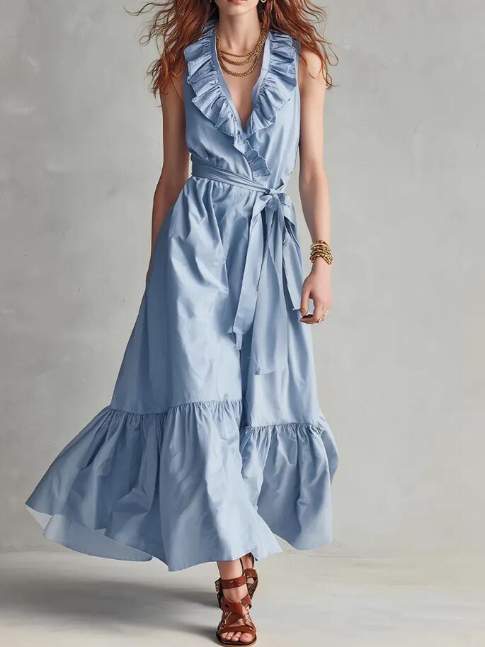 L0605　ワンピースレディース● 着心地抜群 20代30代40代 ●高品質　　素敵　dress　　ノースリーブ　　　　ブルー