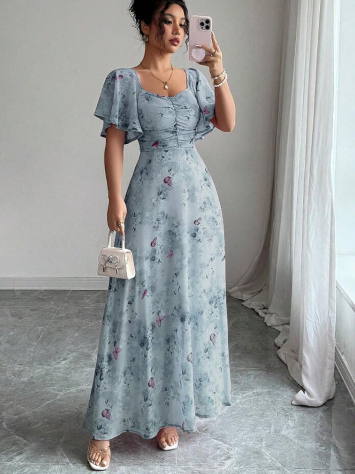 L0605　ワンピースレディース● 着心地抜群 20代30代40代 ●高品質　　素敵　dress　　シフォン　　　ブルー