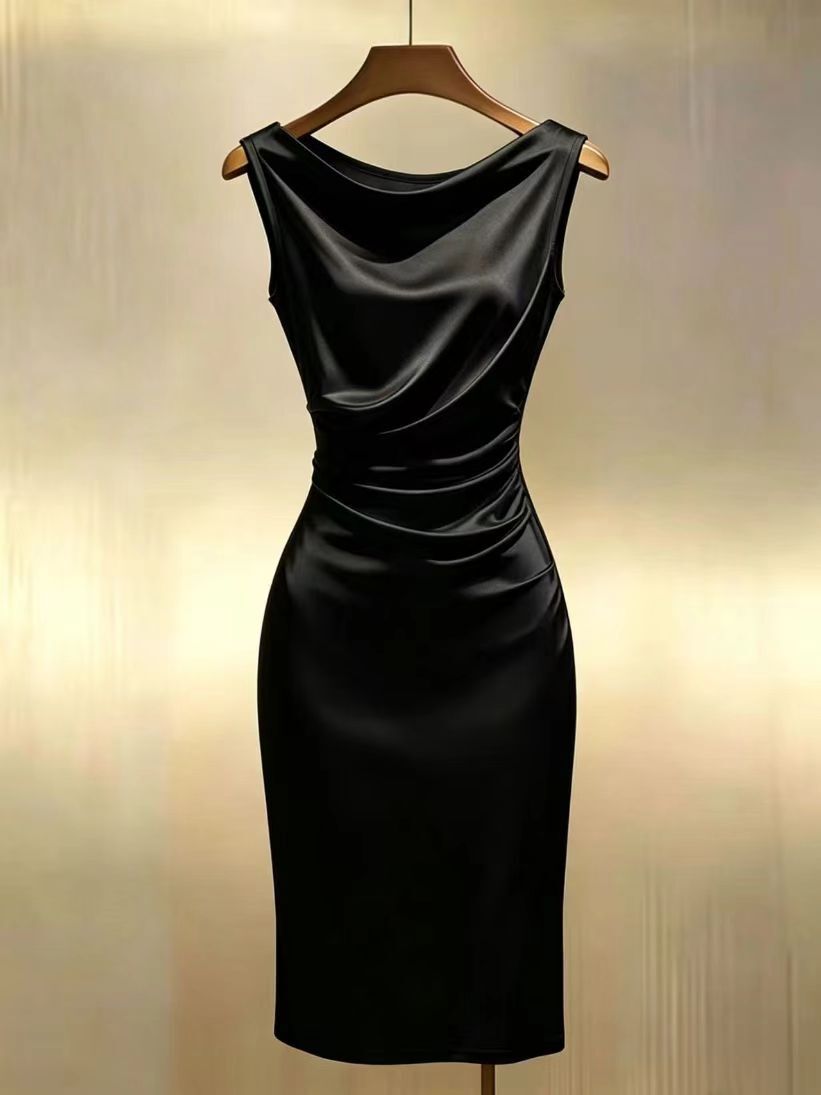 L0618　ワンピースレディース● 着心地抜群 20代30代40代 ●高品質　　dress　　膝丈　　　black