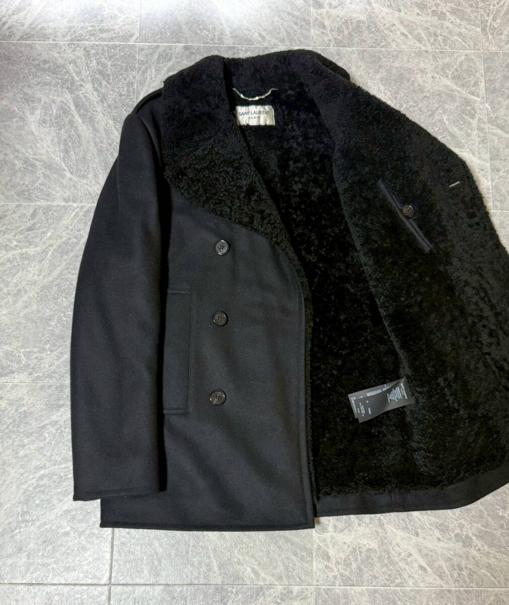 SAINT LAURENT PARIS サンローラン パリ ウール ムートン シアリング ピーコート Pコート サイズ44 黒 ブラック