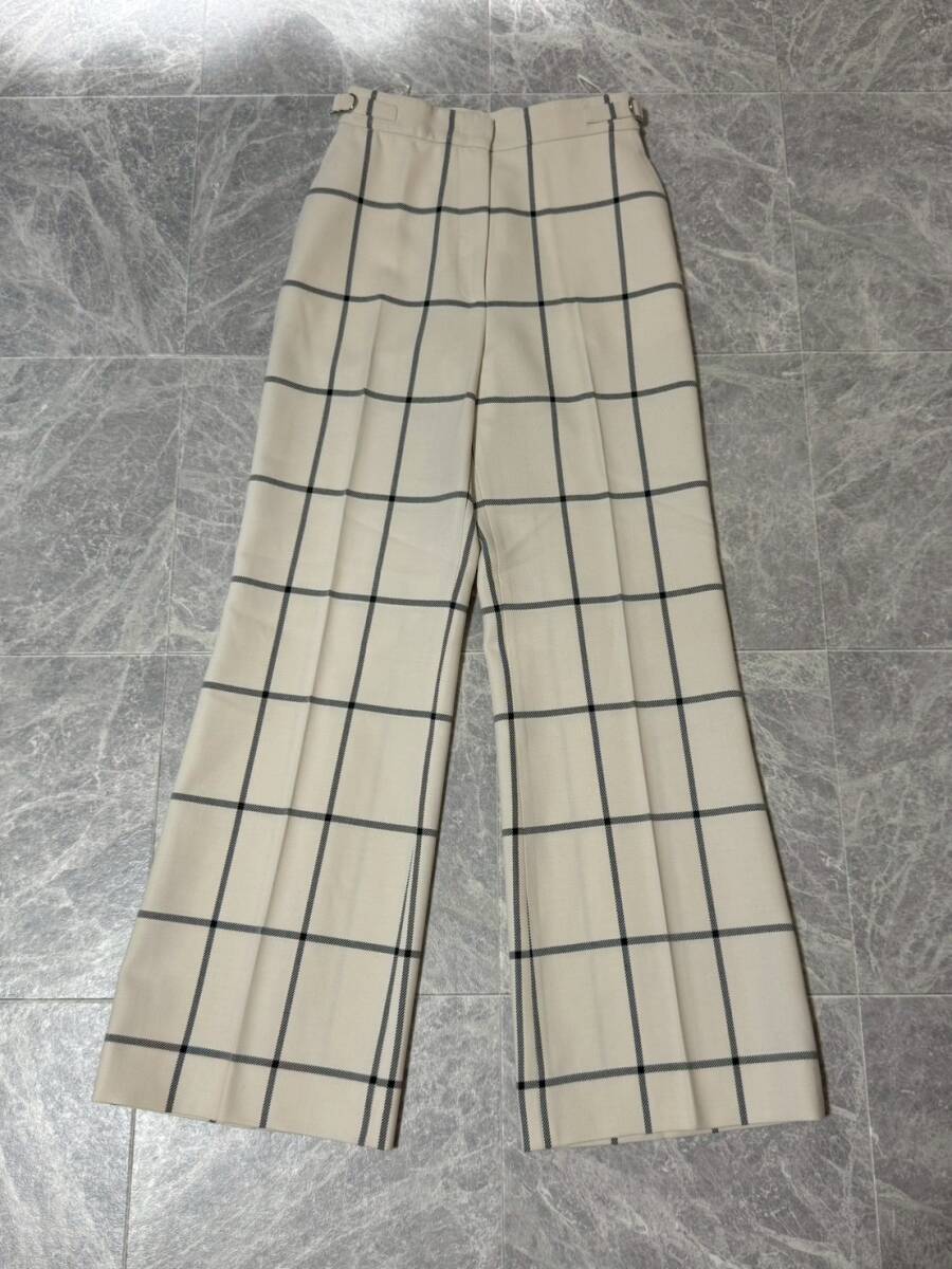 GABRIELA HEARST ガブリエラ ハースト 100% ウール ブーツカット チェック柄 ワイド スラックス パンツ サイズ36 クリーム