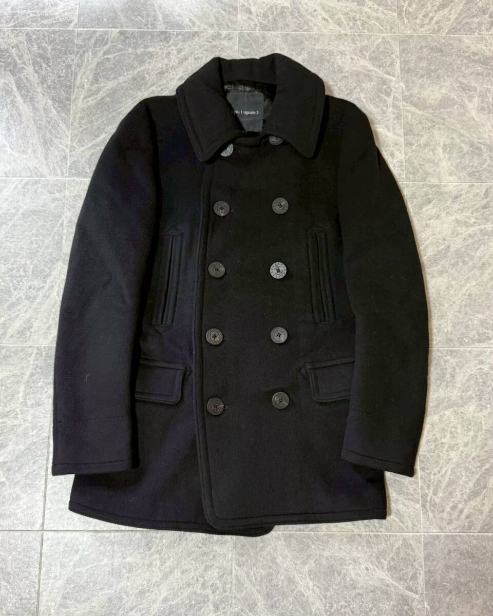 1PIU 1UGUALE3 BLACK Military 13 STAR 10 BUTTON P-COAT ウノピュウ ウグァーレトレ 干場義雅さん カシミヤ ウール ピーコート IV 4 黒
