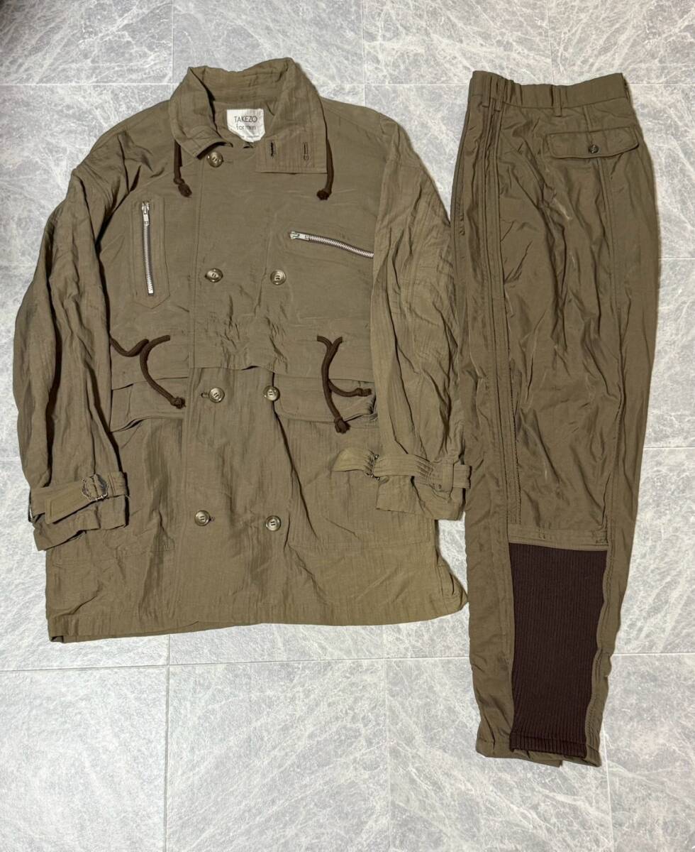 TAKEZO TOYOGUCHI for men 80s 90s タケゾーフォーメン ミリタリー コート パンツ セットアップ サイズS-M オリーブ 緑