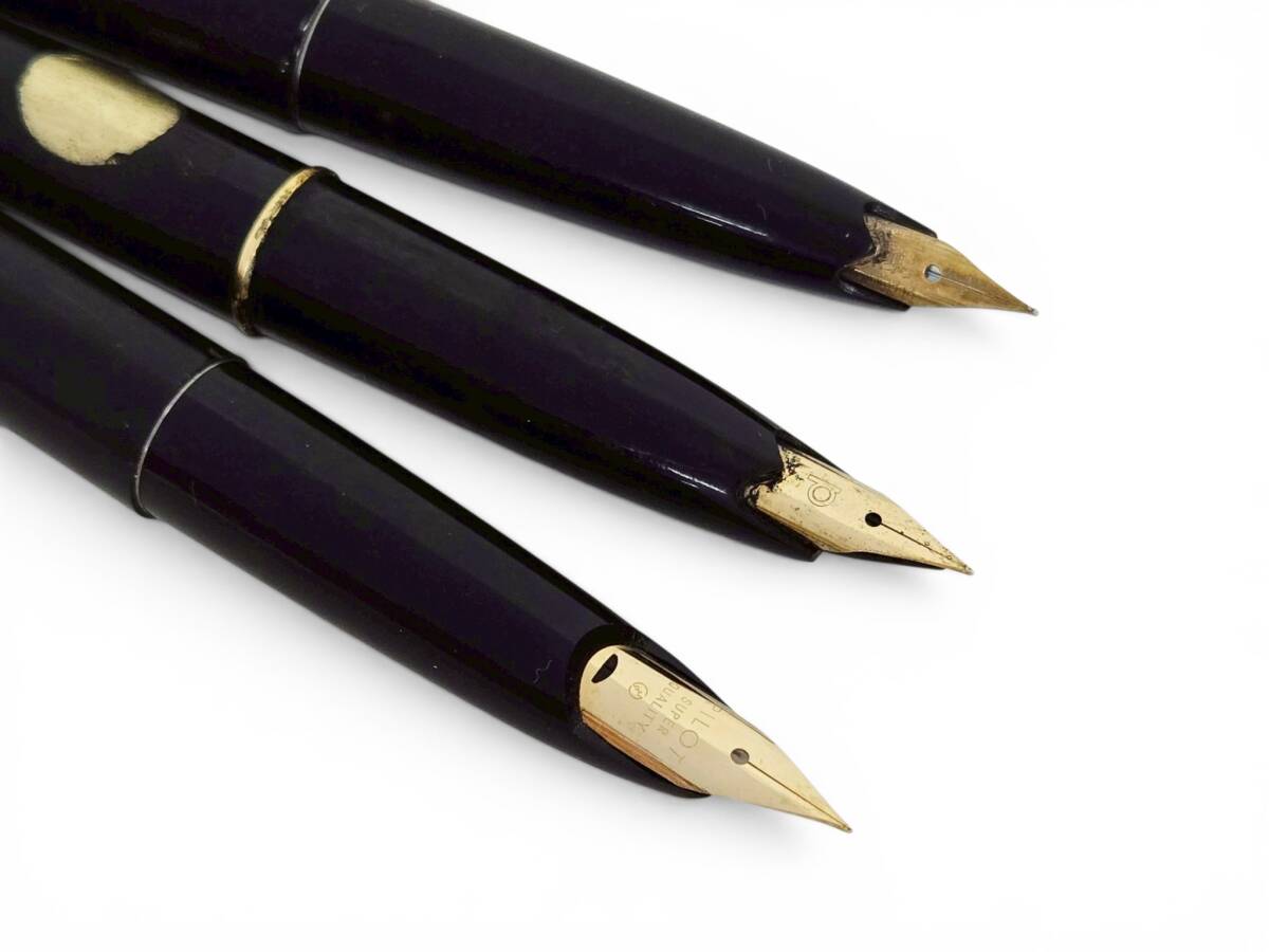 6S2ク49 ★万年筆 デスクペン 3本セット★ PLATINUM プラチナ/PILOT パイロット ペン先 14K 含む ブラック×ゴールド fountain pen
