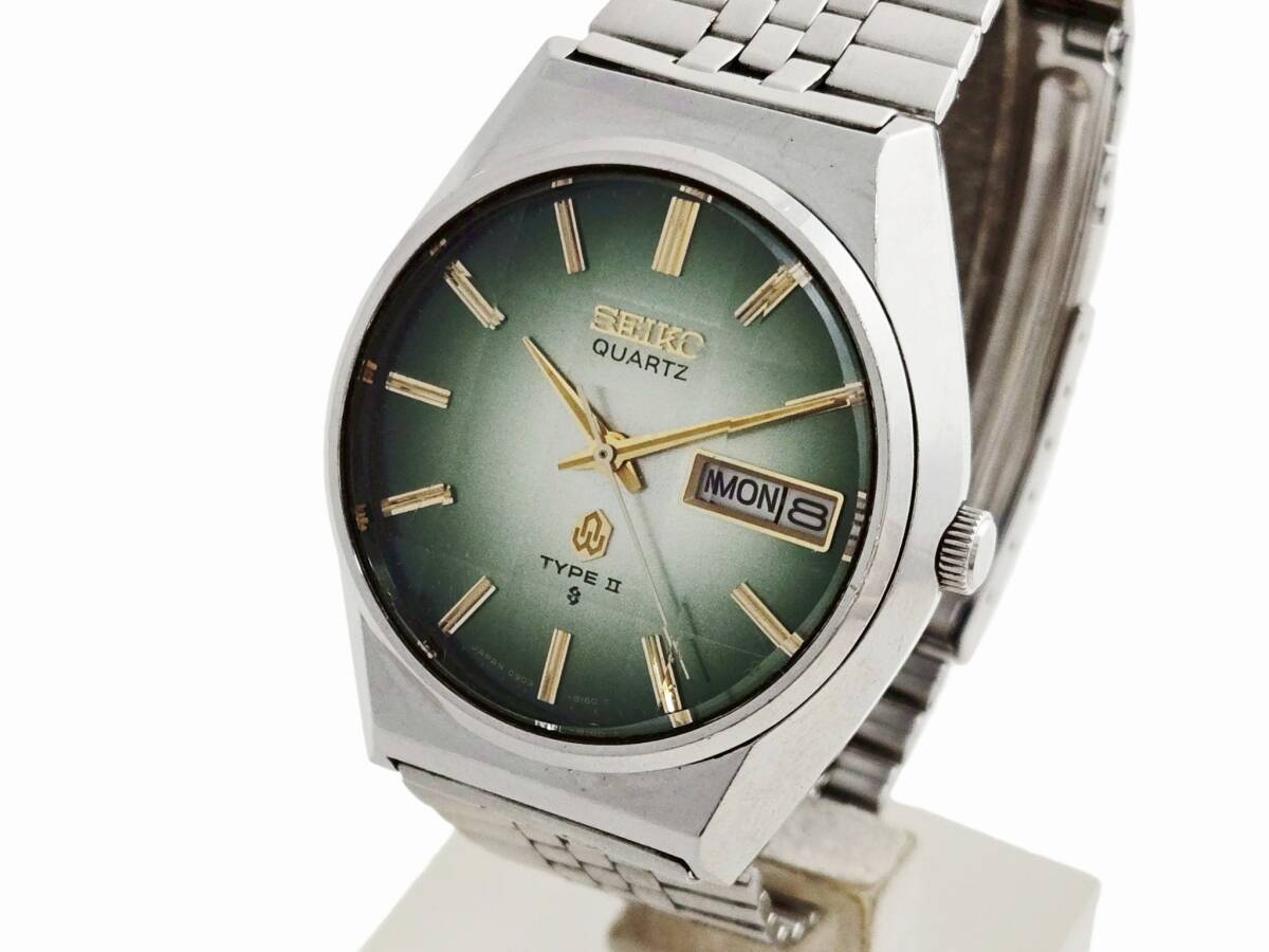 6E2イ30 ★SEIKO/セイコー★ TYPE II タイプツー 0903-8140 デイデイト カットガラス グリーン Quartz 腕時計 mens watch