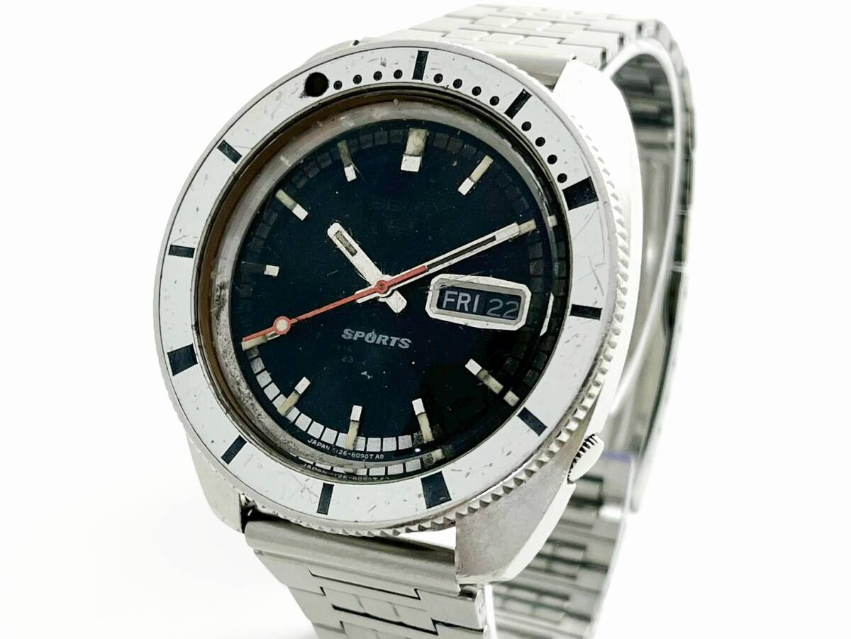6M2イ33 ★SEIKO/セイコー★ 5 SPORTS スポーツ 23石 5126-8090 デイデイト 自動巻き ブラック文字盤 腕時計 mens watch