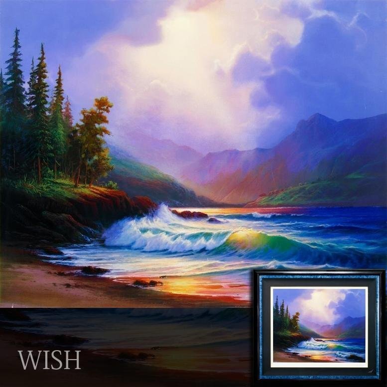 【真作】【WISH】ウィリアム・デシャゾ William Deshazo「ネイチャーズ マジェスティ」シルクスクリーン 20号大 大作 光差す海 #26052022