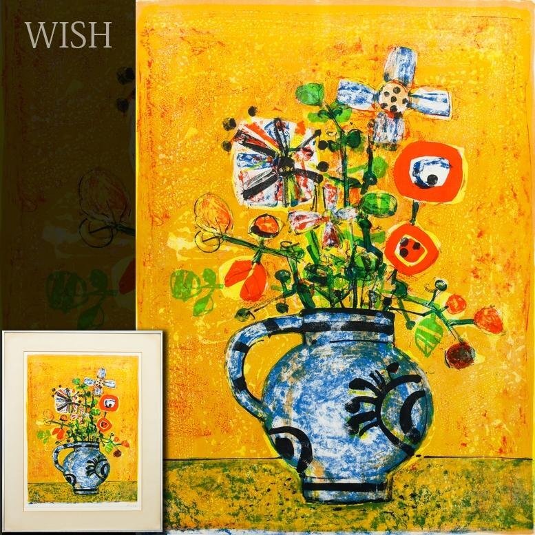 【真作】【WISH】アイズピリ Paul Aizpiri「オレンジバックの花」リトグラフ 12号大 大作 直筆サイン 　　〇具象画壇巨匠 #26052338