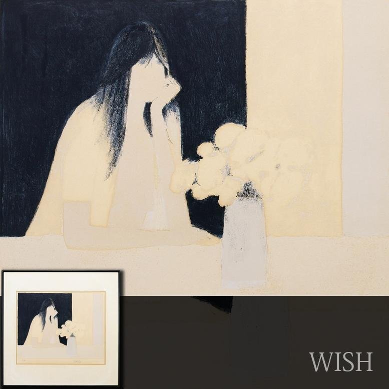 【真作】【WISH】ベルナール・カトラン Bernard Cathelin「白い花束と白いシャツのクロディーヌ」リトグラフ 10号大 #26062108
