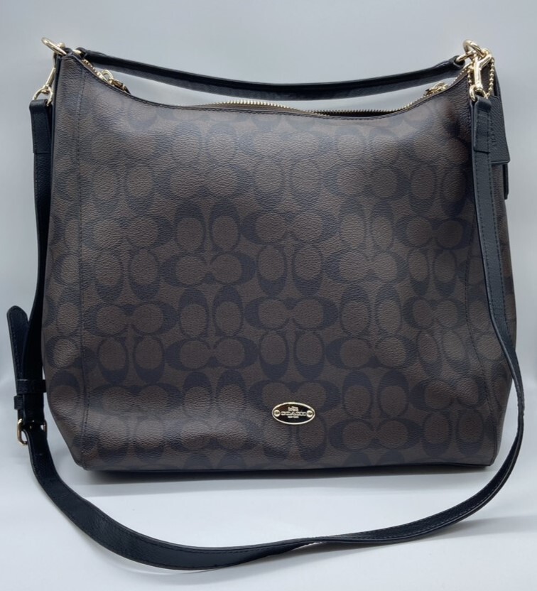 【999】美品 COACH コーチ シグネチャー セレスト ホーボー ショルダーバッグ 2WAY ハンド PVC レザー ダークブラウン 34910
