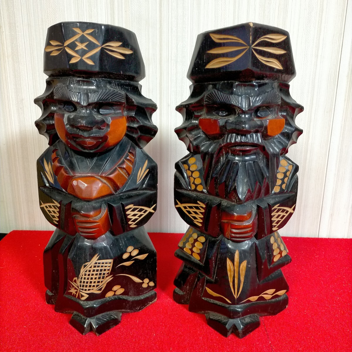 ● ニポポ人形　 アイヌ　 木彫り　 民芸品　 置物 木製　 北海道　 ペア●H-6