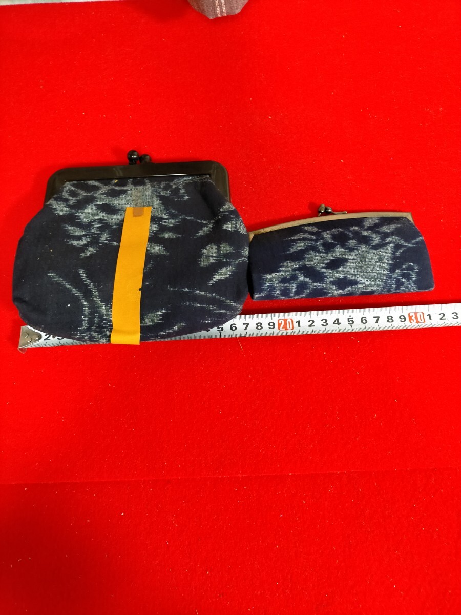 ●藍絣　 小銭入れ がま口 和柄 がま口財布 財布 昭和レトロ　着物●ｗ-16