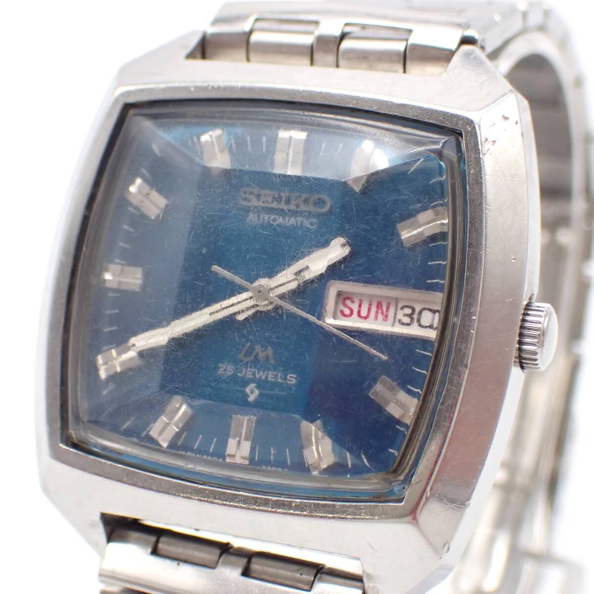 稼働品 1円～☆SEIKO セイコー AT/自動巻き メンズ腕時計 LM ロードマチック 5606-5120 青文字盤 デイデイト スクエア/角0611-2000