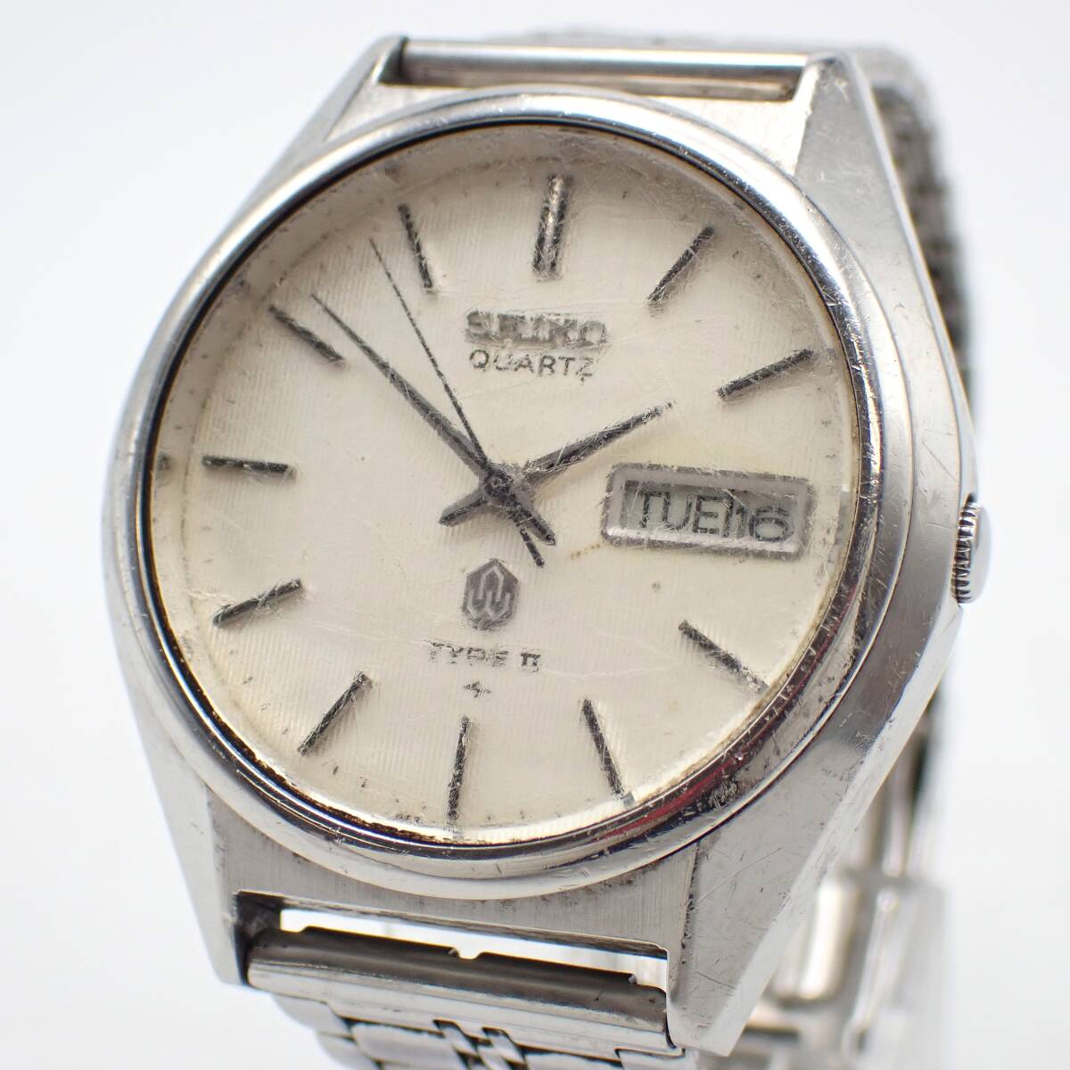 稼働品 1円～☆SEIKO セイコー QZ メンズ腕時計 TYPEⅡ タイプツー 4623-8020 白文字盤 デイデイト ラウンド アナログ/金0603-200
