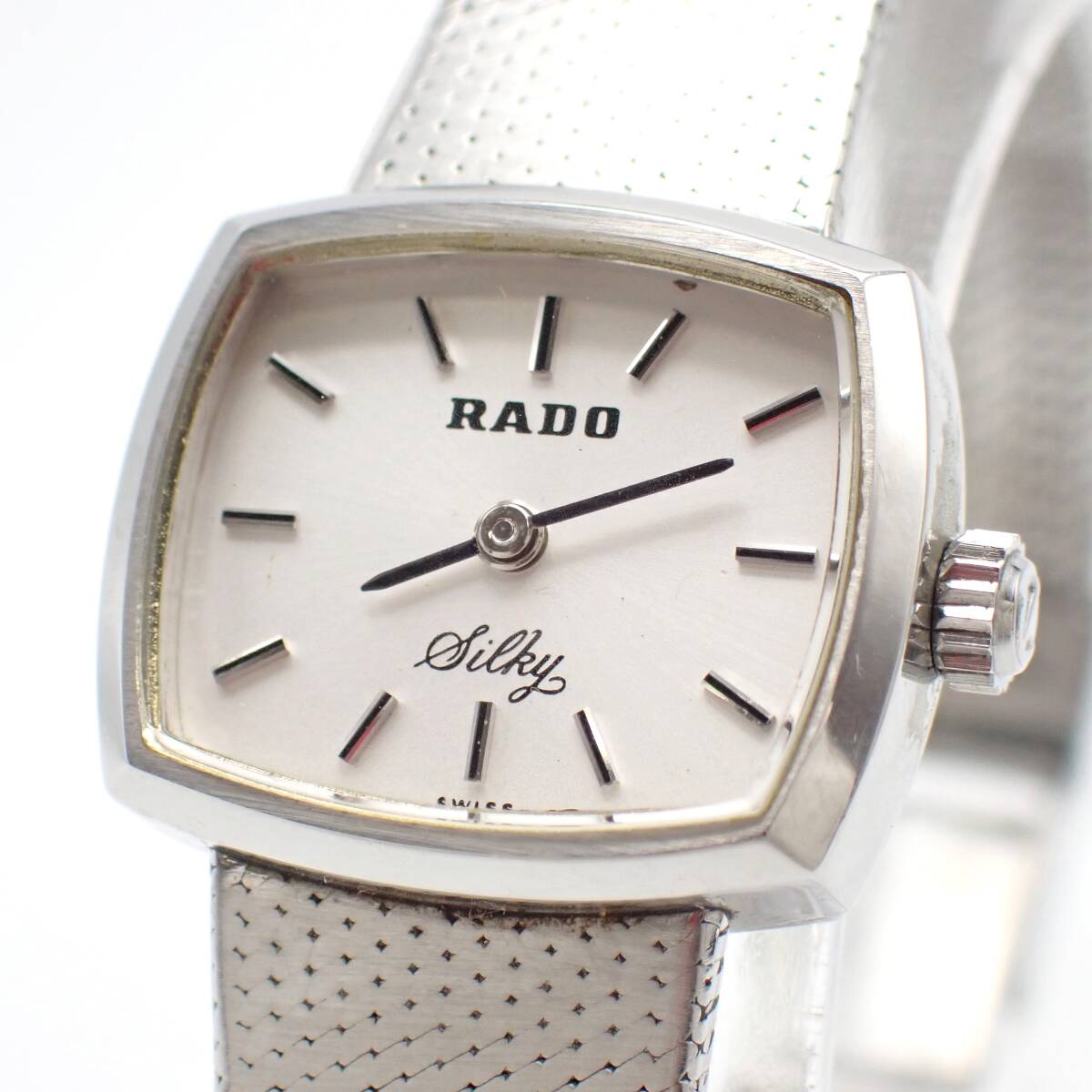 稼働品 1円～☆RADO ラドー 手巻き レディース腕時計 Silky シルキー シルバー文字盤 スクエア アナログ アンティーク/森0615-500