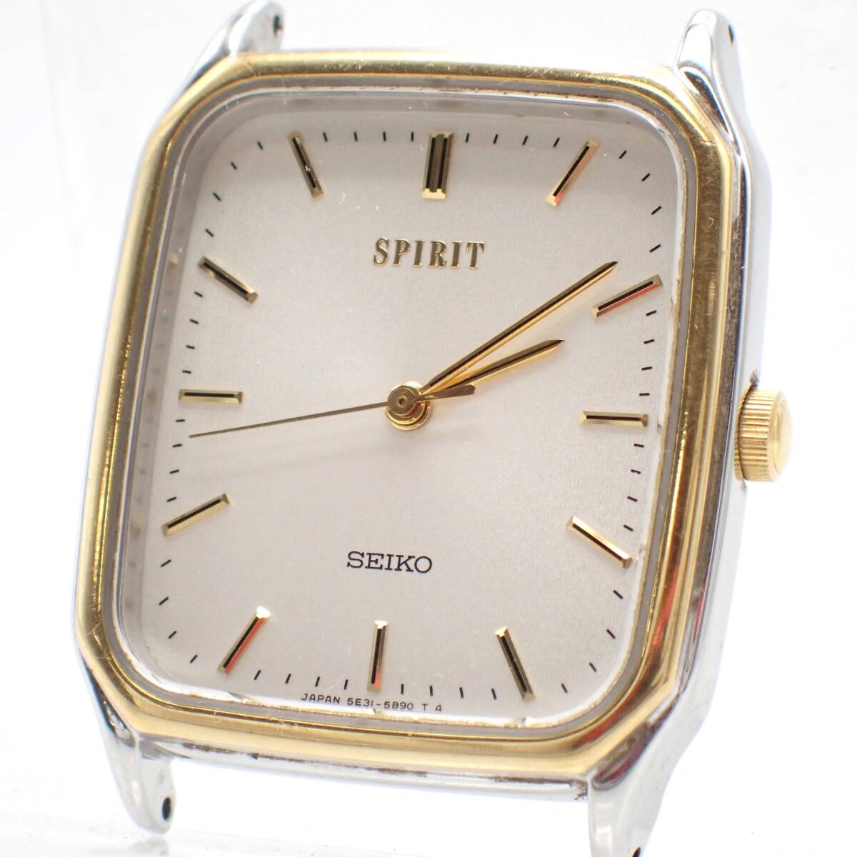 稼働品 1円～☆SEIKO セイコー QZ メンズ腕時計 SPIRIT スピリット 5E31-5B50 シルバー文字盤 スクエア アナログ 3針/品0518-200