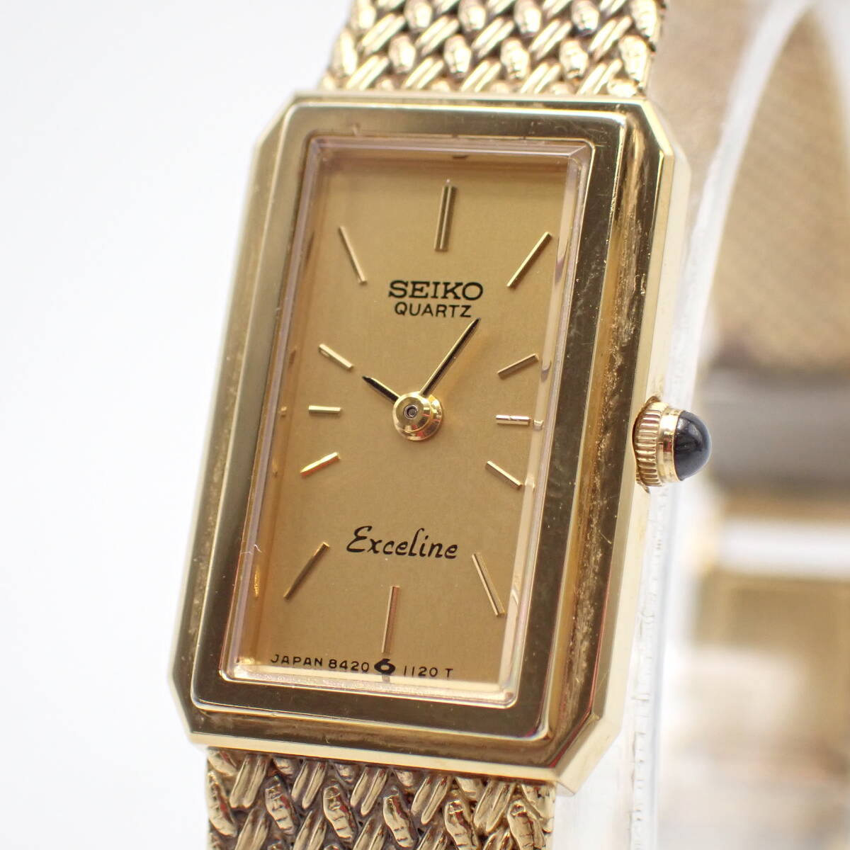 1円～☆SEIKO セイコー QZ レディース腕時計 Exceline エクセリーヌ 8420-6540 ゴールド文字盤 スクエア アナログ アンティーク/品0531-200