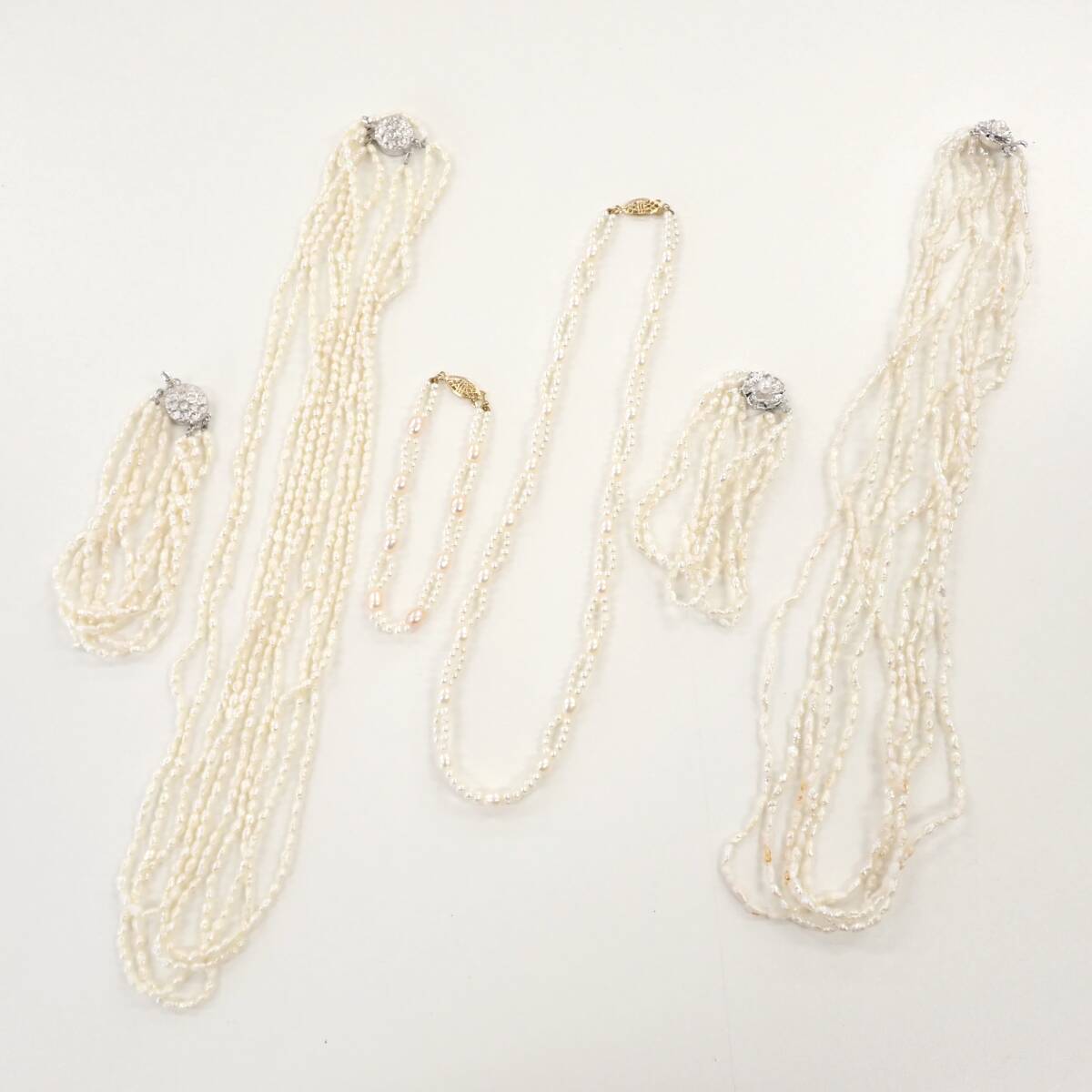 まとめ 1円～☆淡水パール ネックレス ブレスレッドセット シルバー刻印 3点まとめ ホワイトカラー アクセサリー ファッション小物/不