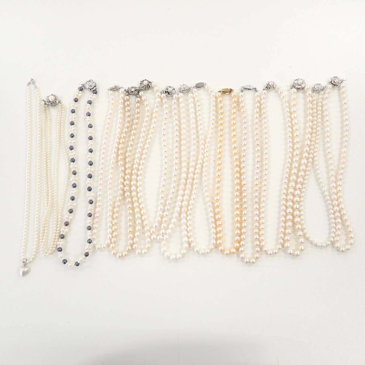 まとめ 1円～☆本真珠 フェイクパール 混在 ネックレス シルバー刻印あり 15点セット ホワイトカラー アクセサリー ファッション小物/不