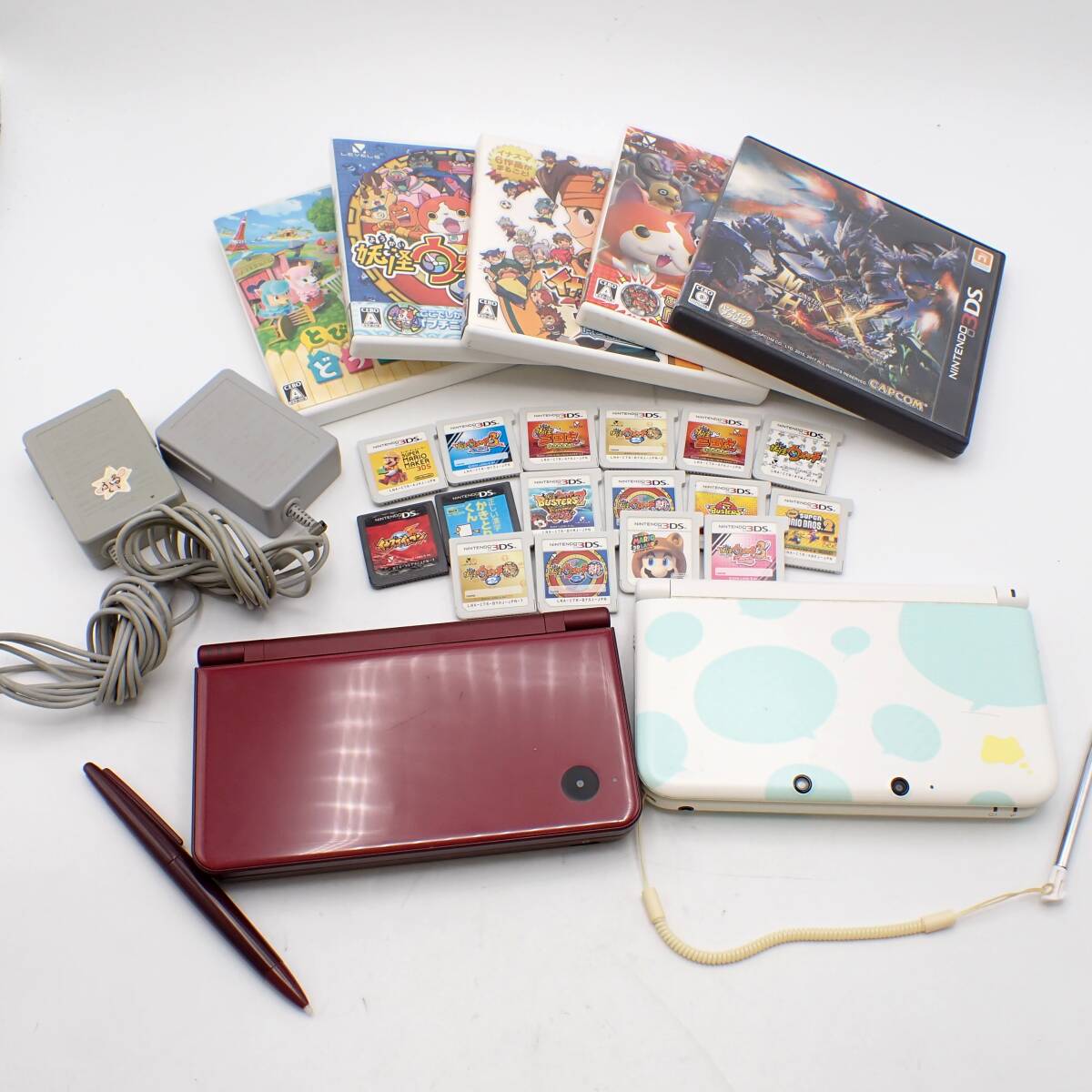 まとめ 通電確認済 1円～☆Nintendo DSi LL UTL-001・3DS LL SPR-001 本体2個 ゲームソフト21個 セット ゲーム機/甲0426-1215