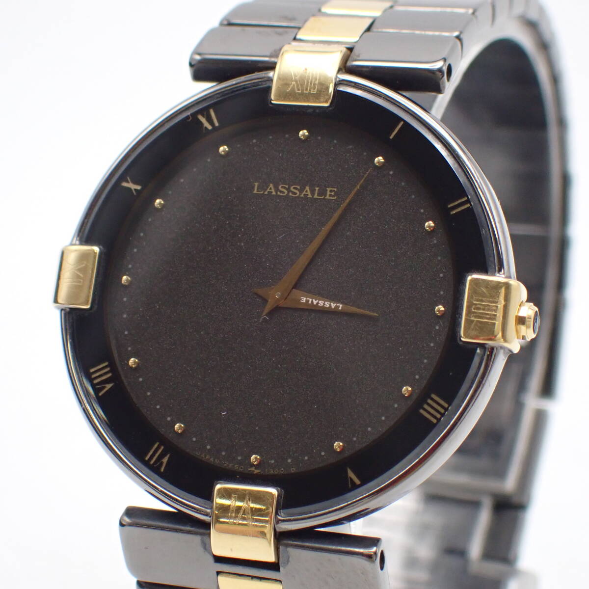 1円～☆SEIKO セイコー QZ メンズ/ボーイズ腕時計 LASSALE セイコー ラサール 2F50-0170 黒文字盤 ラウンド アナログ/和0603-300