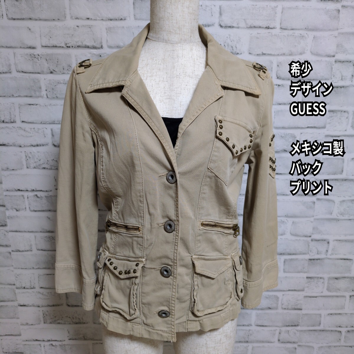 【希少】GUESS ゲス ミリタリージャケット バックプリント スタッズ Y2K