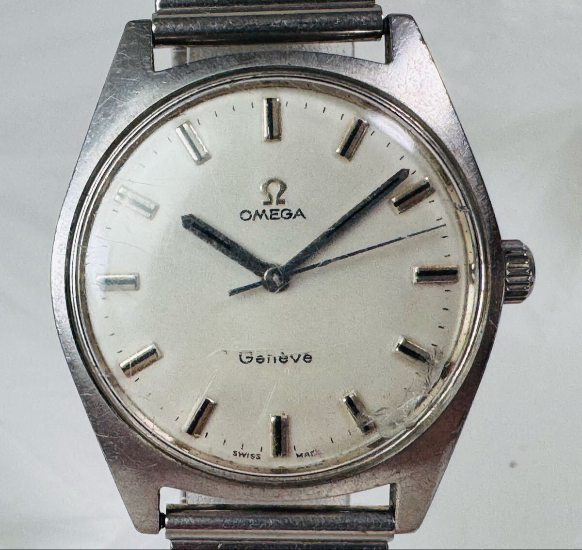 ☆ 304288 / OMEGA オメガ Geneve ジュネーブ AT 自動巻 ホワイト文字盤 ラウンドフェイス アンティーク メンズ腕時計【稼働品】 /616-31