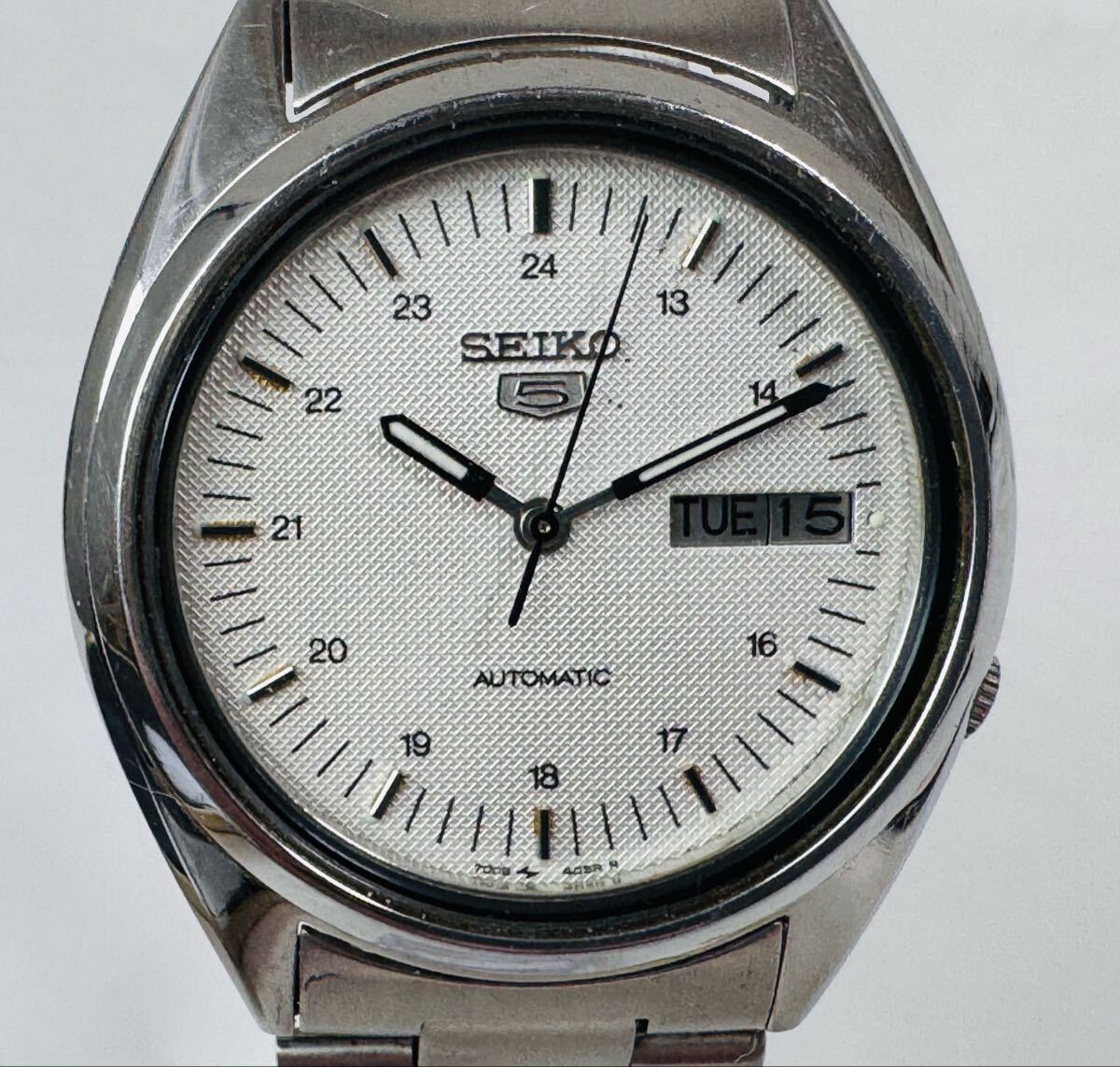  ∈ 304315 / SEIKO セイコー5 自動巻 デイデイト シルバー 7S26-3040 腕時計 【稼働品】/616-38