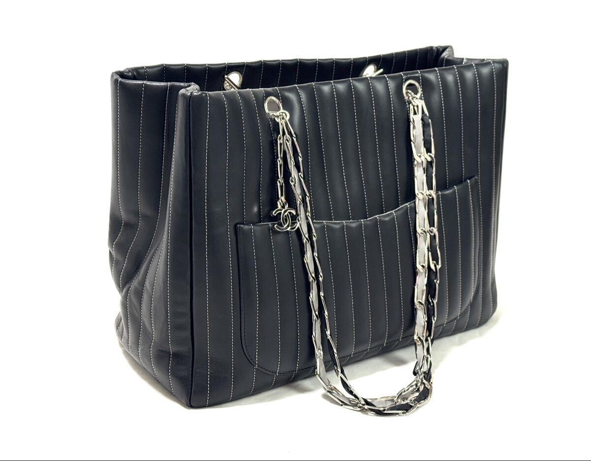 ☆304443 【美品】CHANEL シャネル ニューマドモアゼル トートバッグ チェーンショルダー レザー ブラック シルバー金具 / 617-6