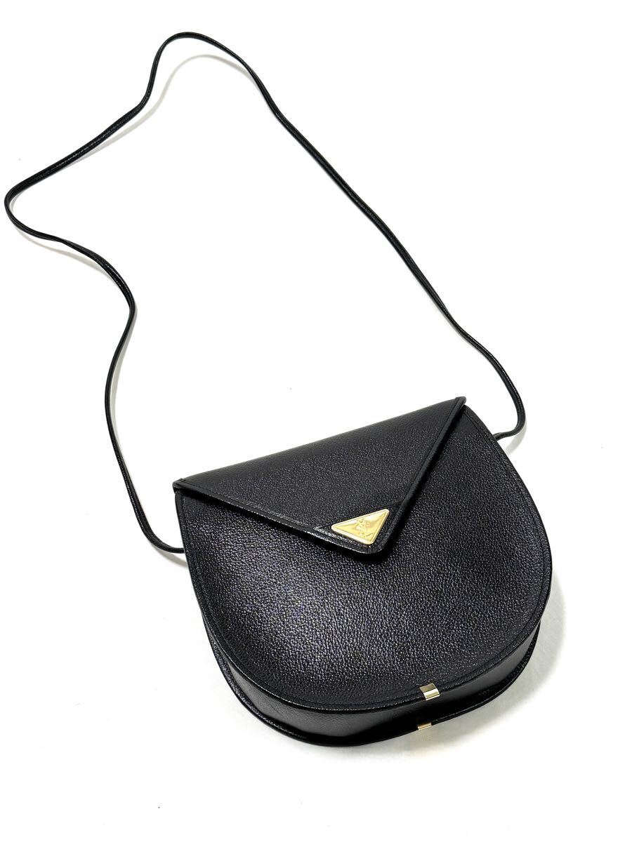 ☆304451【美品】Yves Saint Laurent YSL イヴサンローラン ヴィンテージ フラップショルダーバッグ レザー ブラック ゴールド金具/617-8