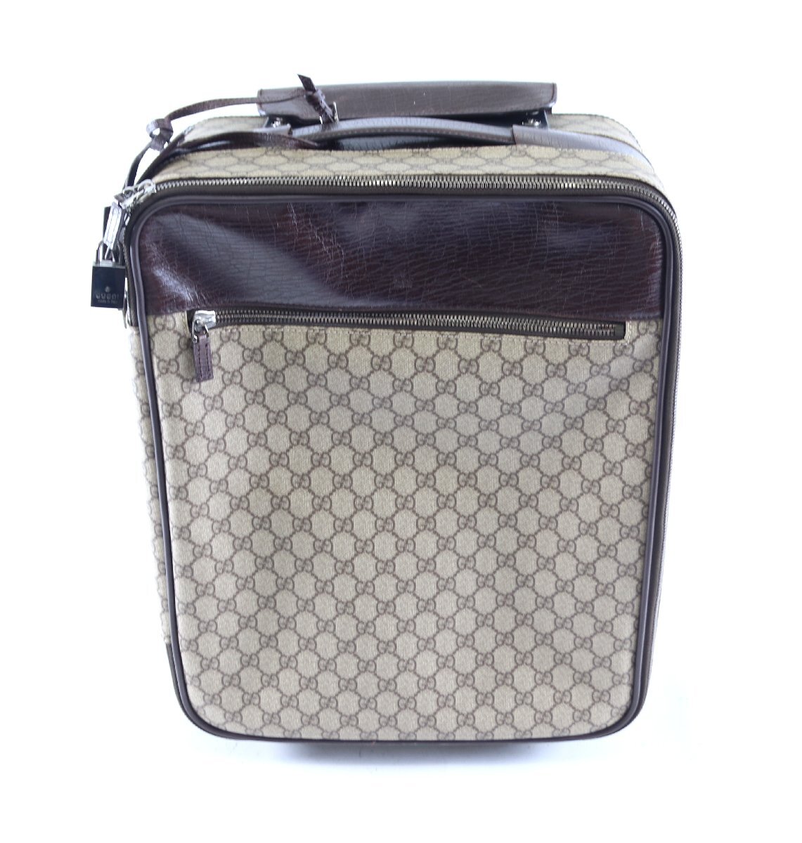 GUCCI グッチ GG ベージュ系 モノグラム レザー トランク 鍵付き スーツケース キャリーケース ２輪 トラベル 旅行 鞄 5773-KF
