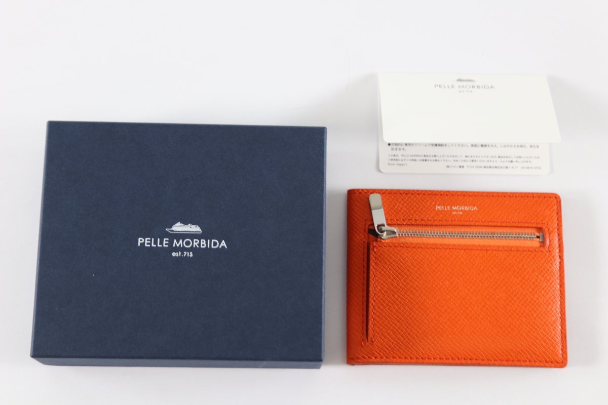 PELLE MORBIDA ペッレモルビダ est.715 レザー 牛革 コンパクトウォレット 小銭入れ カードケース 箱付き オレンジ系 5765-TH