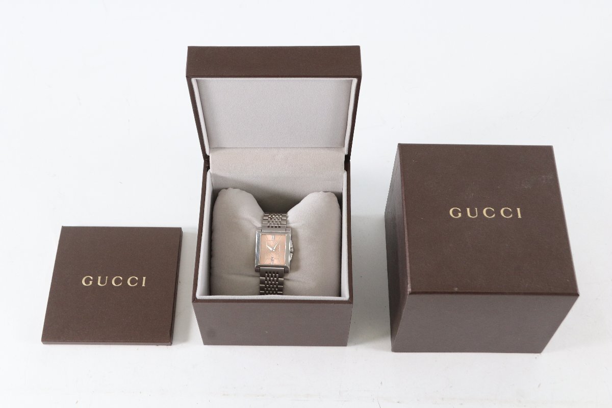 GUCCI グッチ レクタングル 138.5 クォーツ デイト 腕時計 シルバーカラー ピンク文字盤 レディース 5718-RY