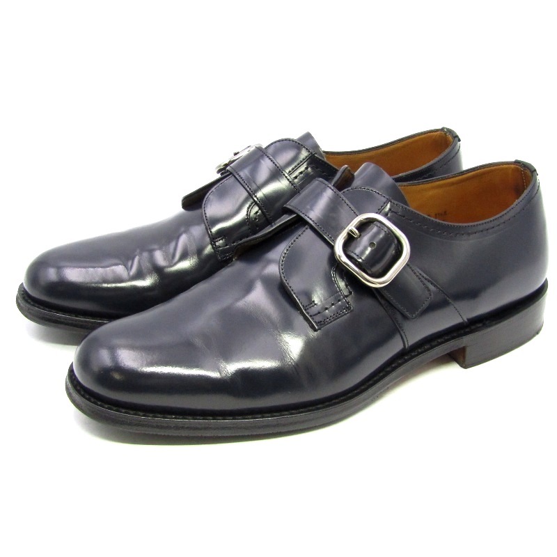 美品 Church's チャーチ UK8F シングルモンク BAYCLIFF 103ラスト ポリッシュドバインダーカーフ 4都市 NAVY 紺 ネイビー 35005626