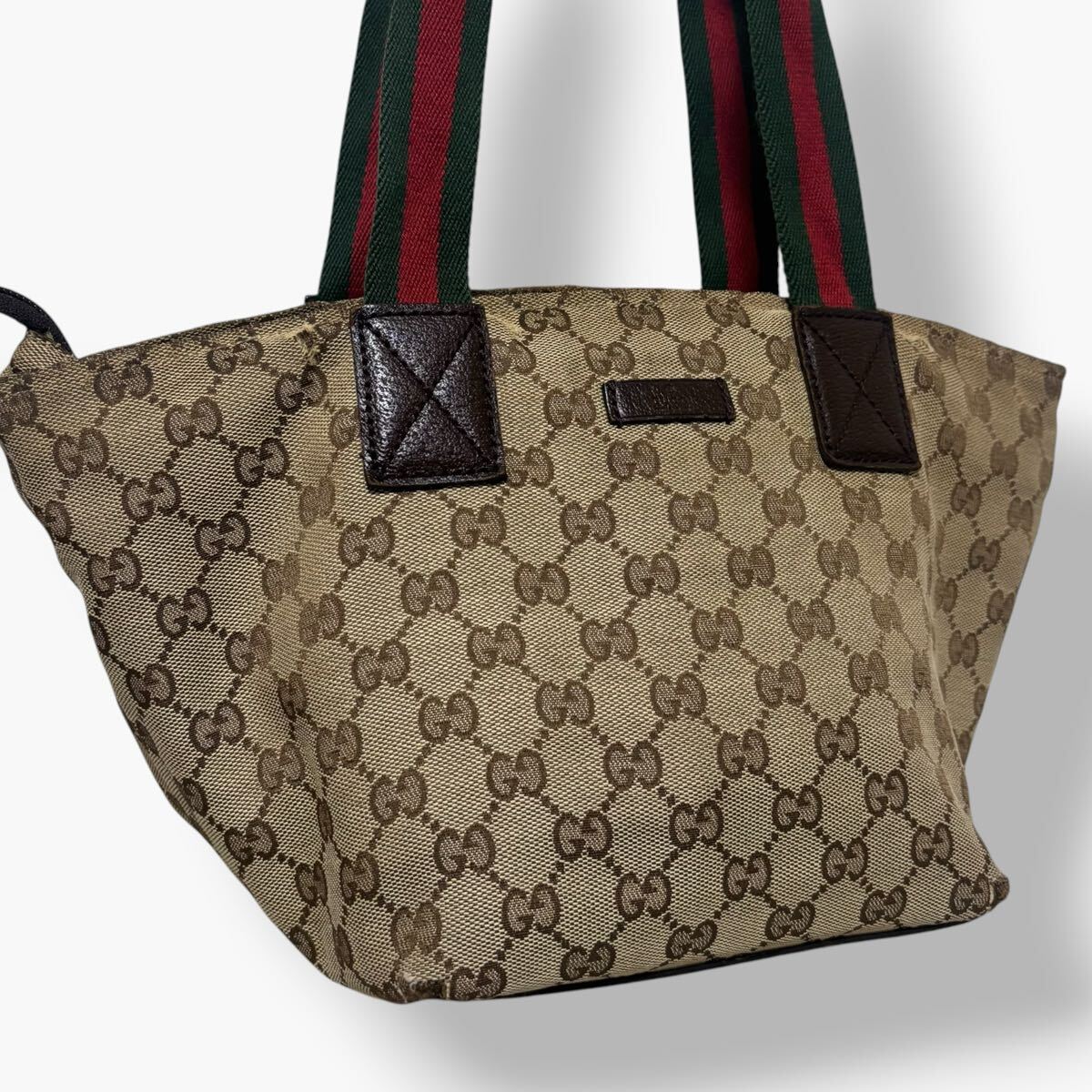 1円~ GUCCI グッチ ハンドバッグ トートバック GGキャンバス シェリーライン ロゴ 131228 214397 レザー GG柄 ブラウン レディース メンズ