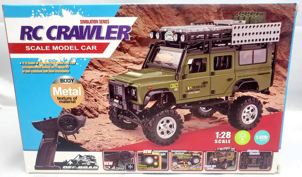 [1000円スタート] 新品未開封 1/28 SG 2801 4WD RC Land Rover Defender 110 LED オフロードラジコン ランドローバー メタルボディ 緑 RTR