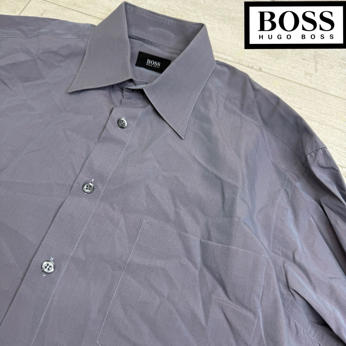 【美品】HUGO BOSS ヒューゴボス 長袖シャツ ストライプ メンズ カジュアル　トップス　ドレスシャツ　サイズ41/16 メンズ　大きめ