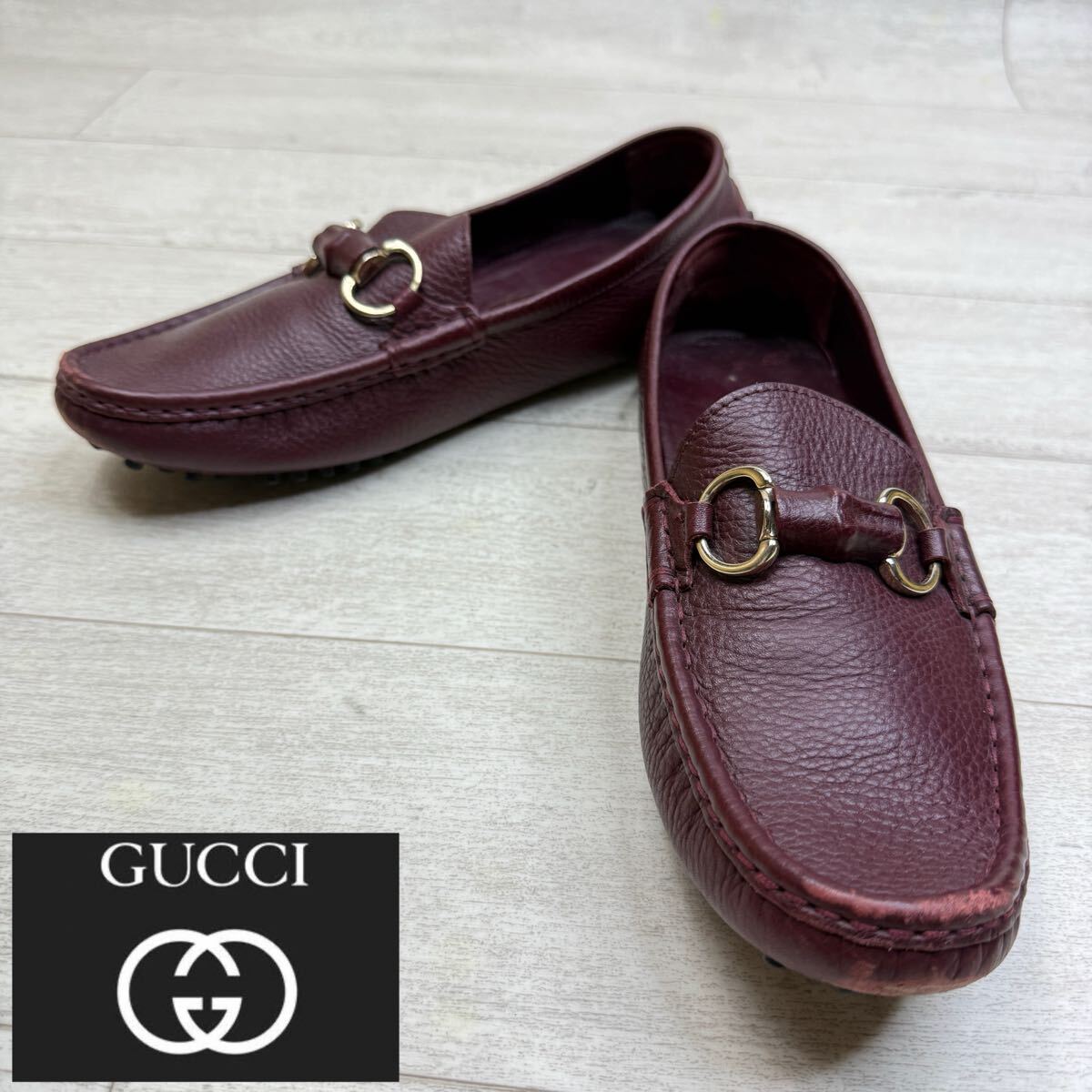 希少GUCCI グッチ ホースビット ローファー ドライビングシューズ ボルドー レザー イタリア製　サイズ37.1/2